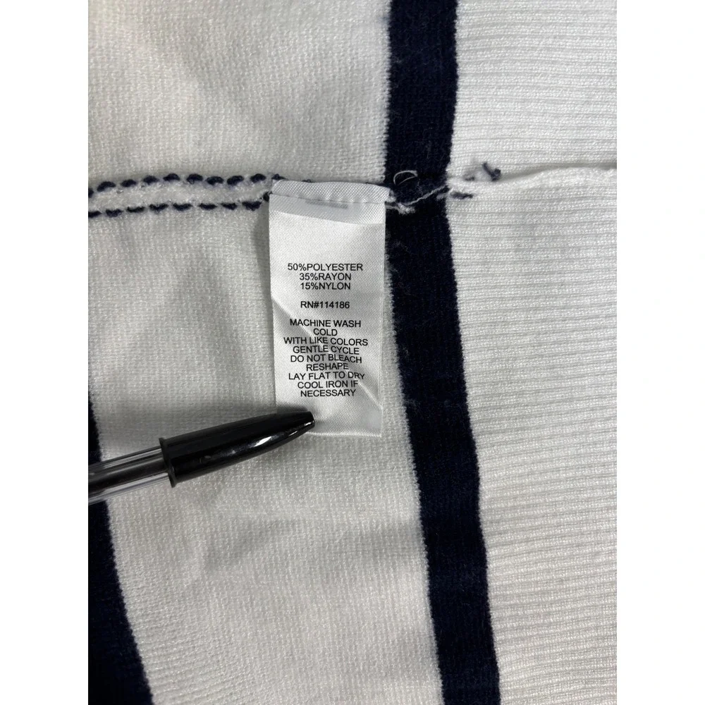 Love Scarlett Women‎ Navy White Striped Cardigan Frayed Denim Trim Size L